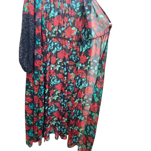 Torrid Floral Chiffon Long Duster Green Size 1X Bohemian Coastal Festival Hippie - Picture 9 of 13